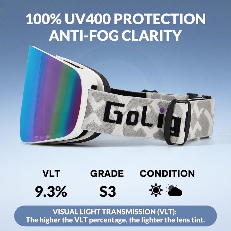 Golight XL Frameless Ski Goggles – OTG Snowboard Goggles with Anti-Fog Lens, UV400 REVO Mirror Protection for Men & Women - Image 4